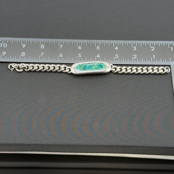 Vtg Celebrity NY Unisex Chunky Mens Bracelet Green Chip Curb Chain Silver Tone - Picture 10 of 10